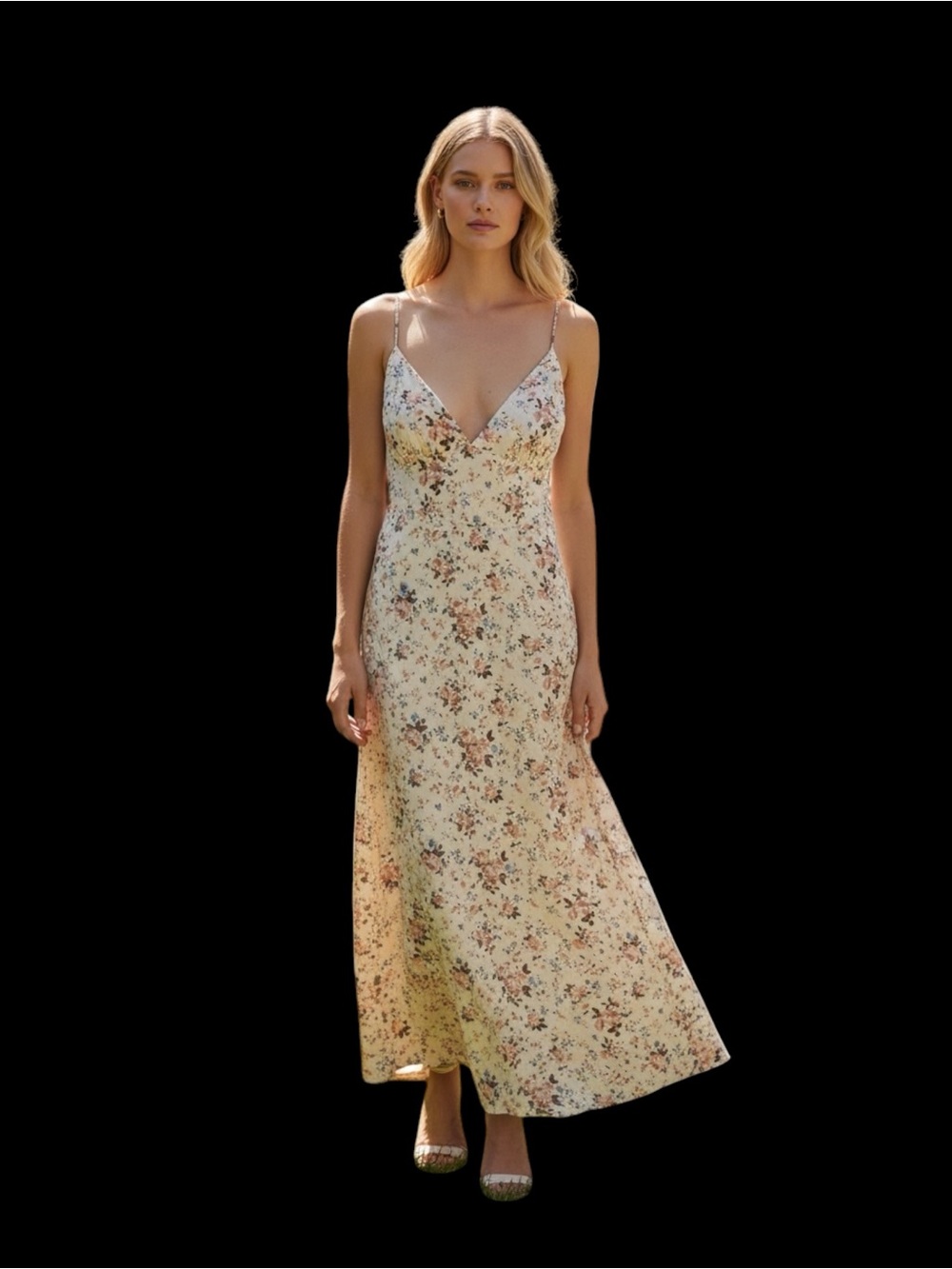 Forever 21 Cream Floral Slip Dress with Pink & Blue Blooms size L